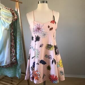 Zara • Floral Pink Skater Dress Small